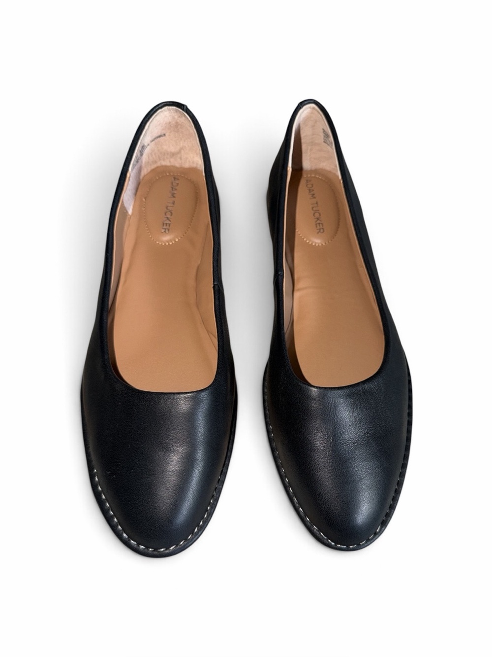 Adam Tucker Black Leather Ballet Flats Size 8.5 Slip On Rounded Toe Minimalist